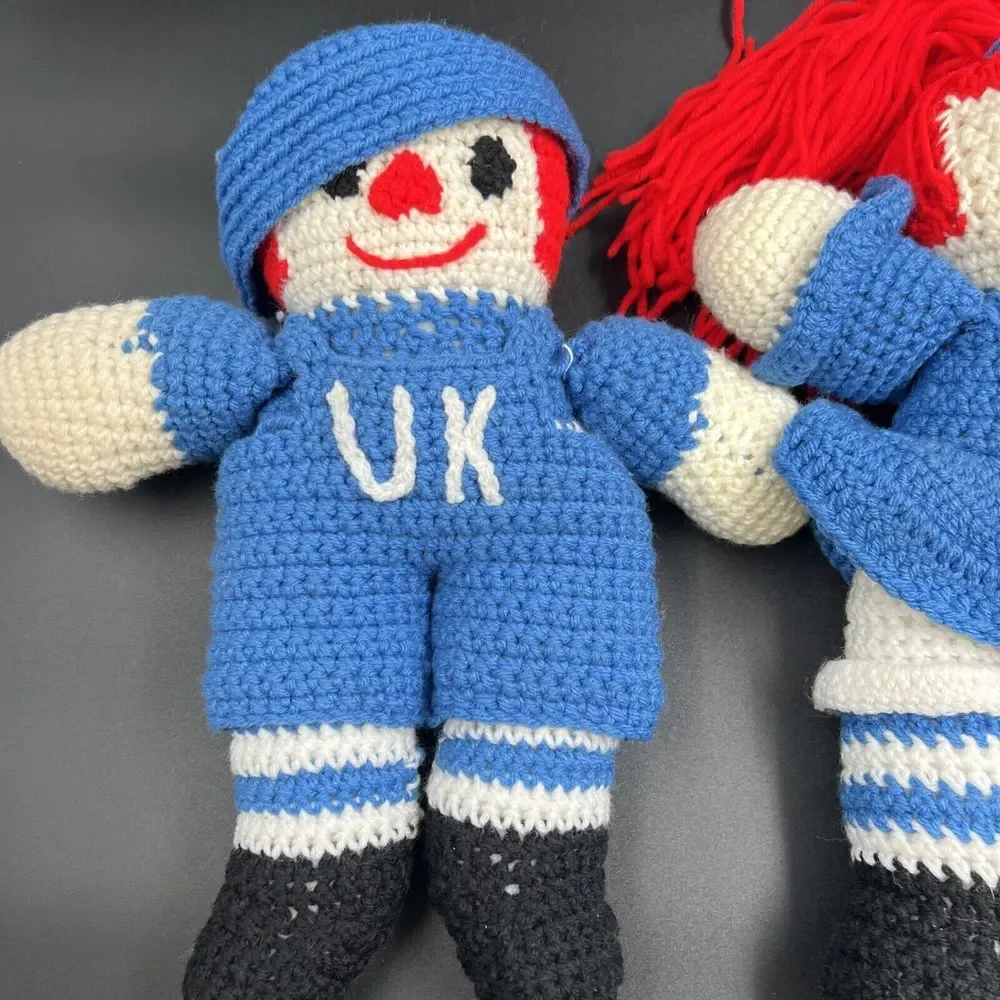 Handmade Crochet Raggedy Ann and Andy University‎ of Kentucky Plush Dolls